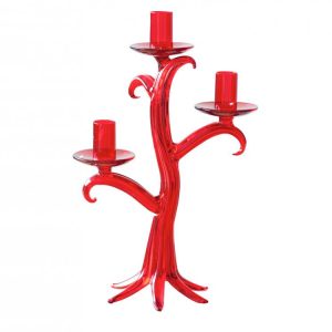 Candeliere Vetro Albero Rosso 3 Fiamme 31 cm