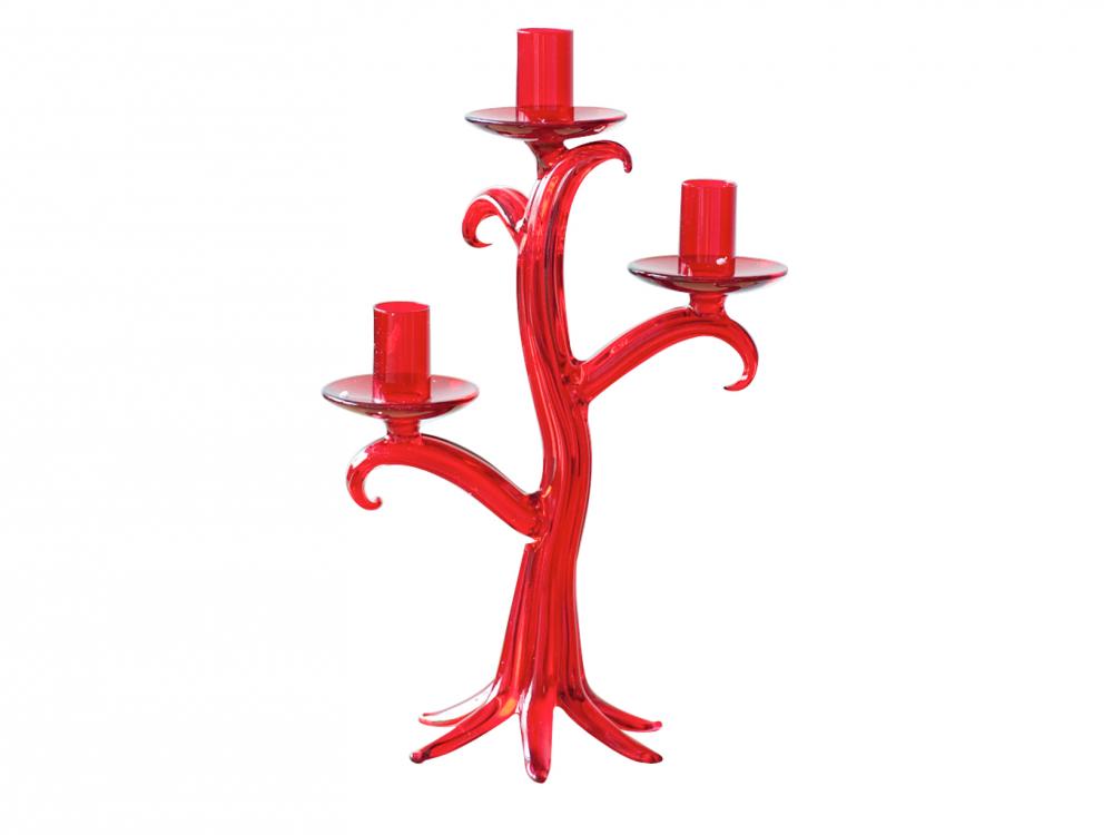 Candeliere Vetro Albero Rosso 3 Fiamme 31 cm - H&H - 12 pezzi