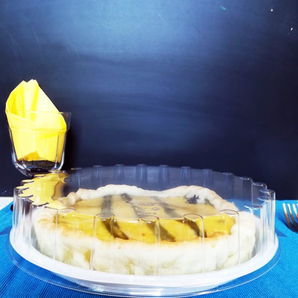 Coperchio trasparente per piatto consegne domicilio bianco torta salata con formaggio e asparagi GMA serigrafia