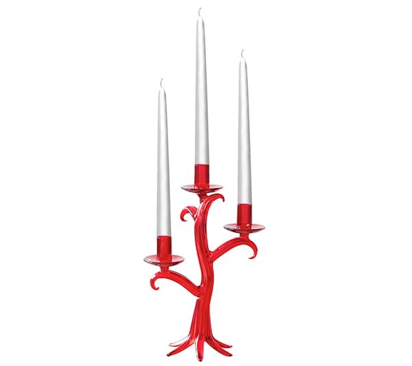 Candeliere Vetro Albero Rosso 3 Fiamme 31 cm